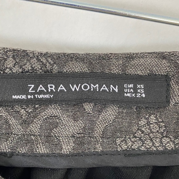 Zara Gathered Mini Skirt Long Damask Gray Pattern - Picture 9 of 12